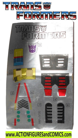 Transformers KICKBACK 1985 STICKER Sheet vintage g1 1