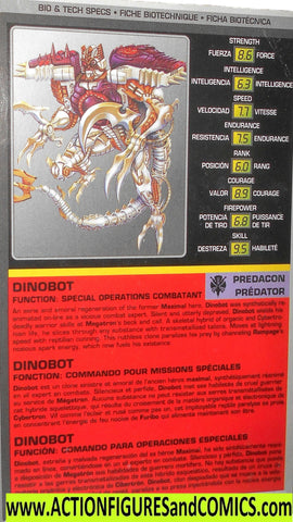 Transformers Beast Wars DINOBOT Canada tech spec