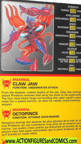 Transformers Beast Wars CLAW JAW Canada squid tech spec
