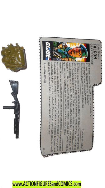 Gi joe LT FALCON 1987 vintage gun backpack file card fc