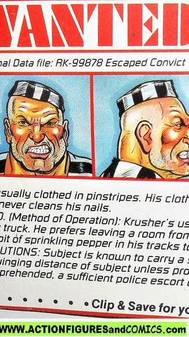 Cops 'n Crooks ROCK KRUSHER crusher crime files FILE CARD vintage 1988 C.o.p.s.