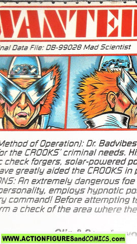 Cops 'n Crooks DR BADVIBES doctor crime files FILE CARD vintage 1989 C.o.p.s.
