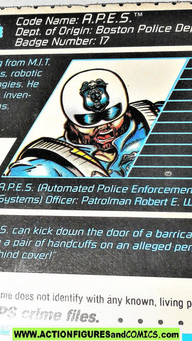 Cops 'n Crooks A.P.E.S. APES crime files FILE CARD vintage 1989 C.o.p.s.