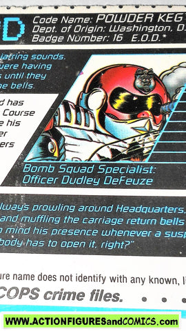 Cops 'n Crooks POWDER KEG crime files FILE CARD vintage 1989 C.o.p.s.