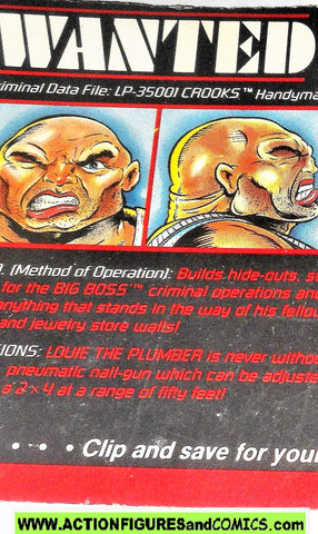 Cops 'n Crooks LOUIE the PLUMBER crime files FILE CARD vintage 1989 C.o.p.s.