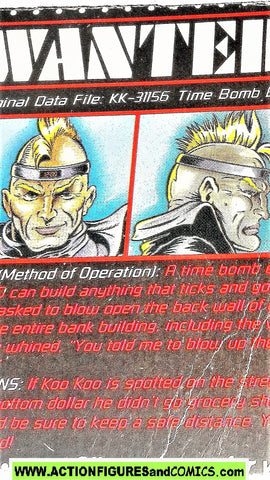 Cops 'n Crooks KOO KOO crime files FILE CARD vintage 1989 C.o.p.s. hasbro fc