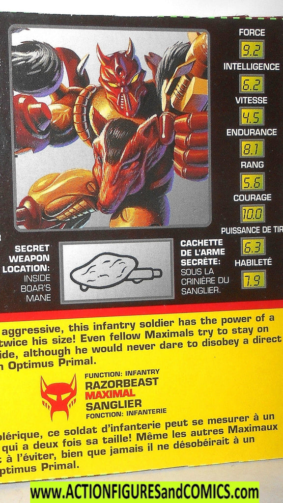 Transformers Beast Wars RAZORBEAST TM Canada tech spec ...
