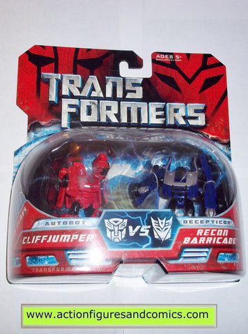 Transformers movie CLIFFJUMPER vs RECON BARRICADE police car legends action figures moc mip mib