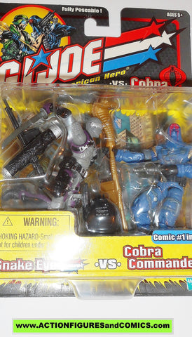 Gi joe SNAKE EYES COBRA COMMANDER 2002 PURPLE variant vs cobra action figures moc