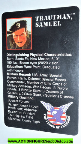 RAMBO action figures COLONEL TRAUTMAN vintage file card 1986 force of freedom