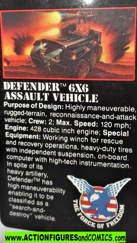 RAMBO action figures DEFENDER 6X6 assault vehicle vintage file card 1986