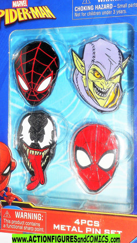 Marvel SPIDER-MAN 4 PCS METAL PIN SET venom green goblin moc mib