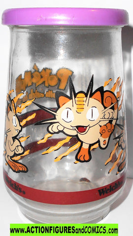 Pokemon MEOWTH Welchs Grape Jelly glass container 1999 nintendo