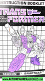 Transformers SNAPTRAP instructions booklet seacon piranacon g1 1